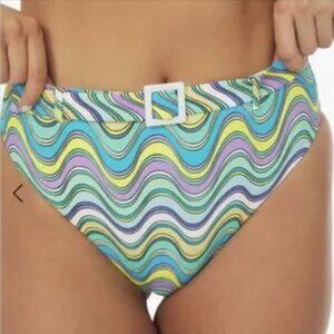 NWT WeWoreWhat Emily Bikini Bottom Wavy Chevron Aqua Multi Sz M Retail $95.00